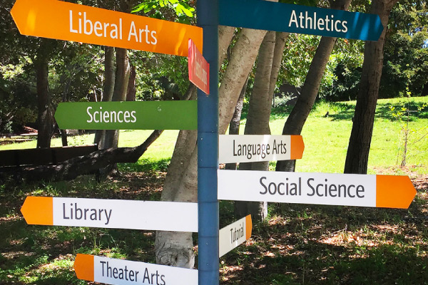 Directional signs on West ʮϲ College campus